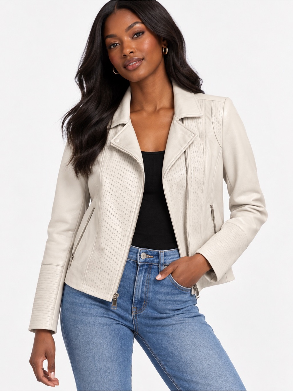 G by Giuliana Cream Leather Moto Jacket M